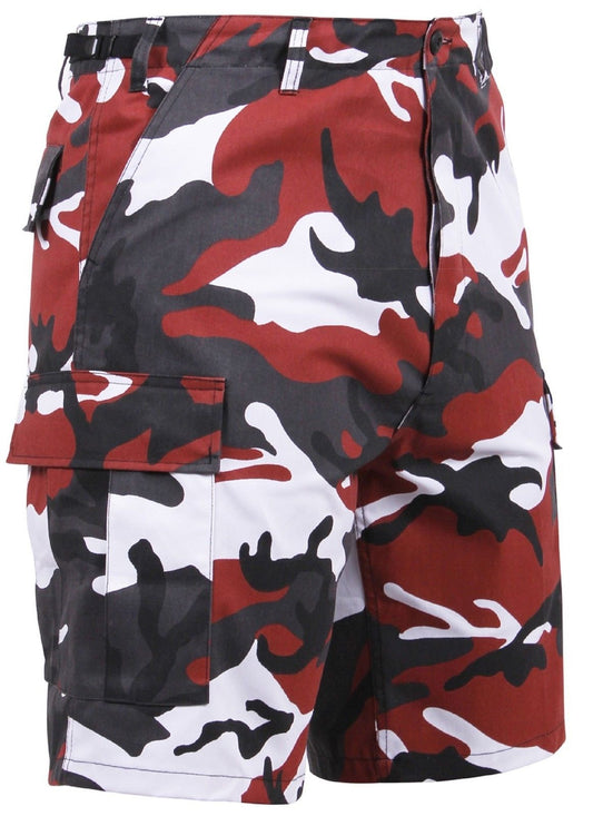 Men's Red Camouflage BDU Cargo Shorts - Black, Red & White Camo Shorts