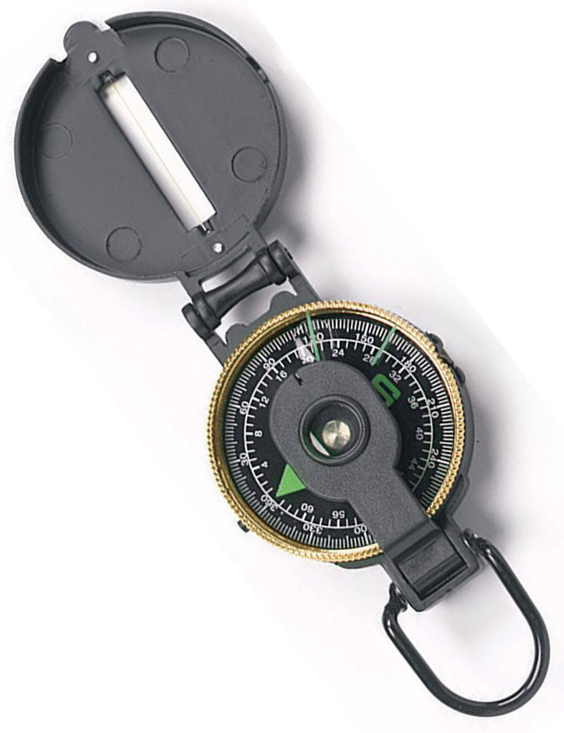 Metal Lensatic Compass - Black Metal Case - With Maginying Glass
