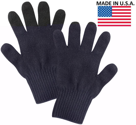 Black Wool Blend Glove Liner - Winter Cold Weather Blank Gloves US Made