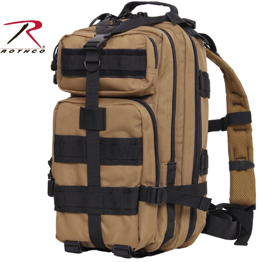 Coyote Brown & Black Medium Transport Pack Backpack - Rothco Tactical MOLLE Bag