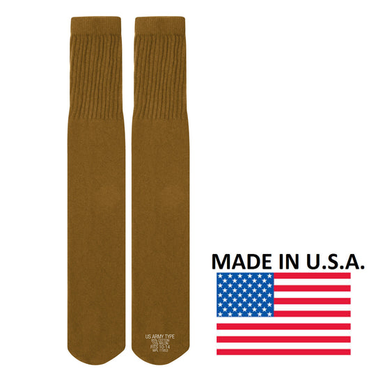 Coyote Brown GI Style Boot Socks - Rothco G.I. Type Tube Sock Made In USA