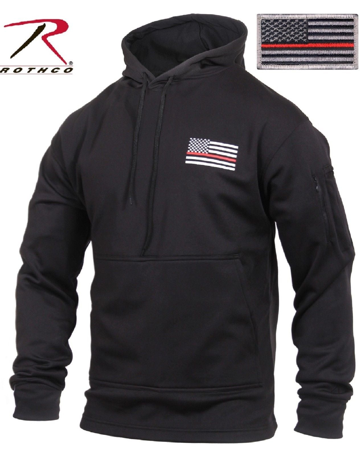 Thin Red Line Concealed Carry Hooded Sweatshirt - Black Firemans Hoodie & Patch