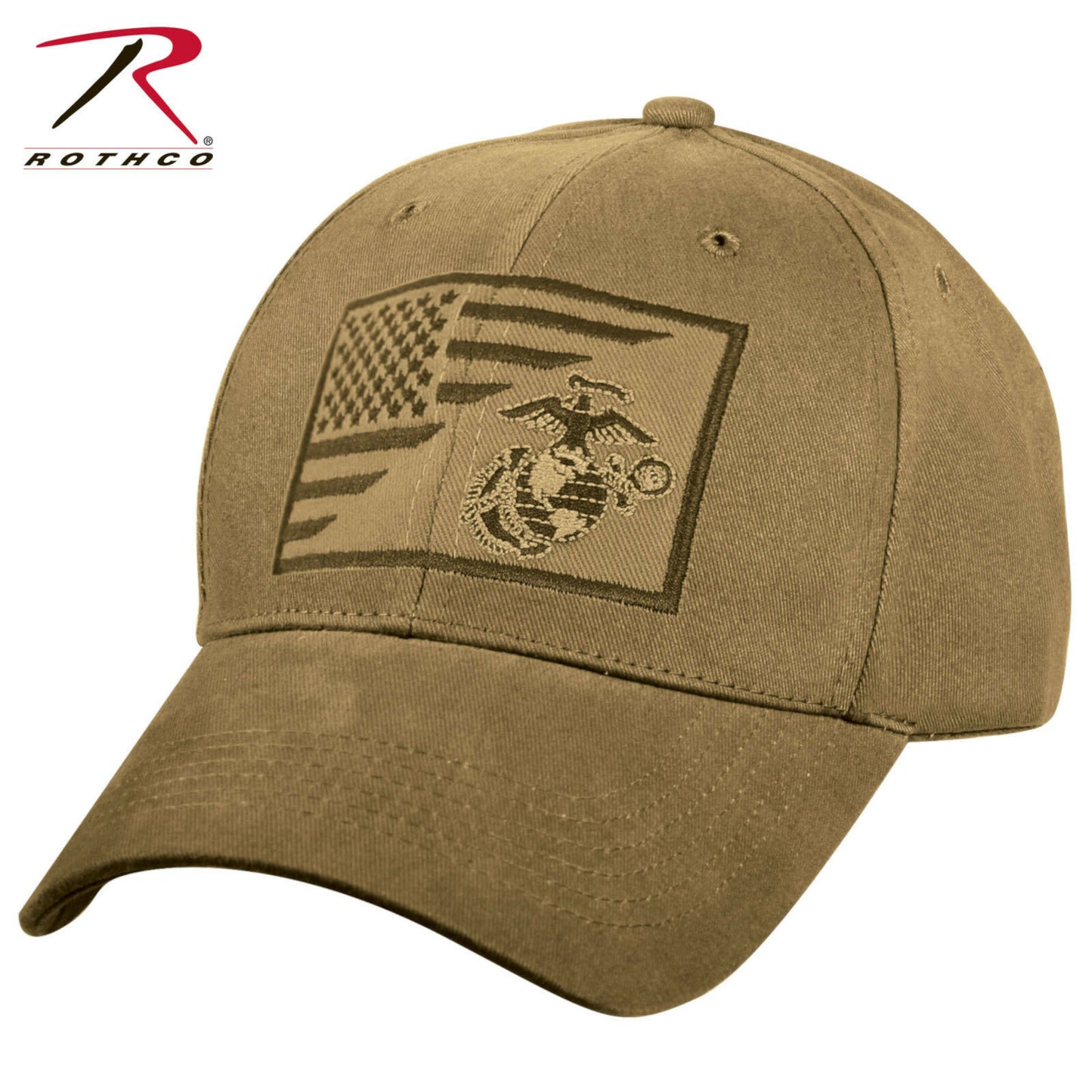 Rothco USMC Globe & Anchor US Flag Mid-Low Profile Cap - Brown Adjustable Hat