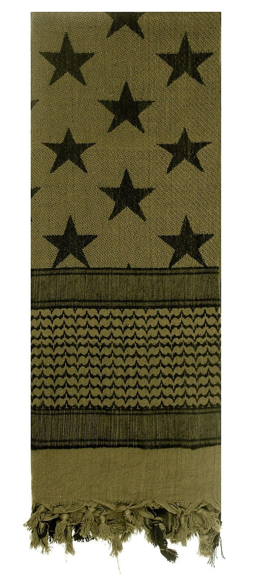 Olive Drab Stars & Stripes Cotton Tactical Shemagh Desert Scarf Keffiyeh Scarves