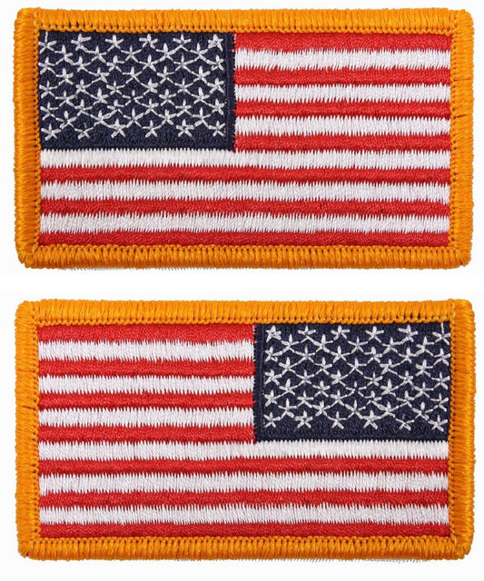 Iron On & Sew On American Flag Patch PAIR USA Flag & Reverse Attachable Patches
