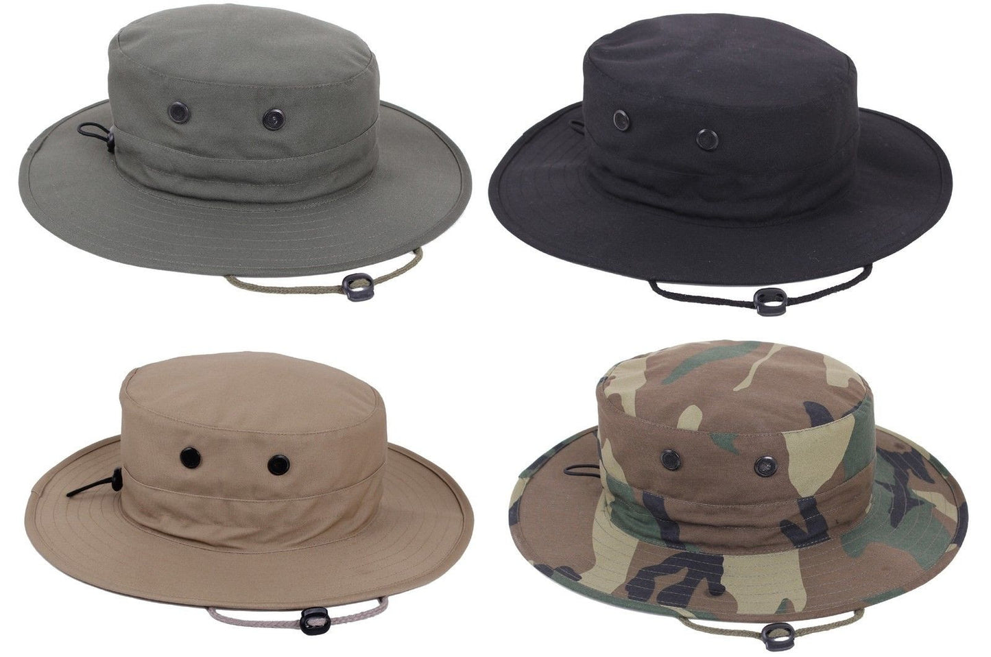 Adjustable Boonie Hat Lightweight Vented Bucket Bush Hat - OD Black Khaki Camo