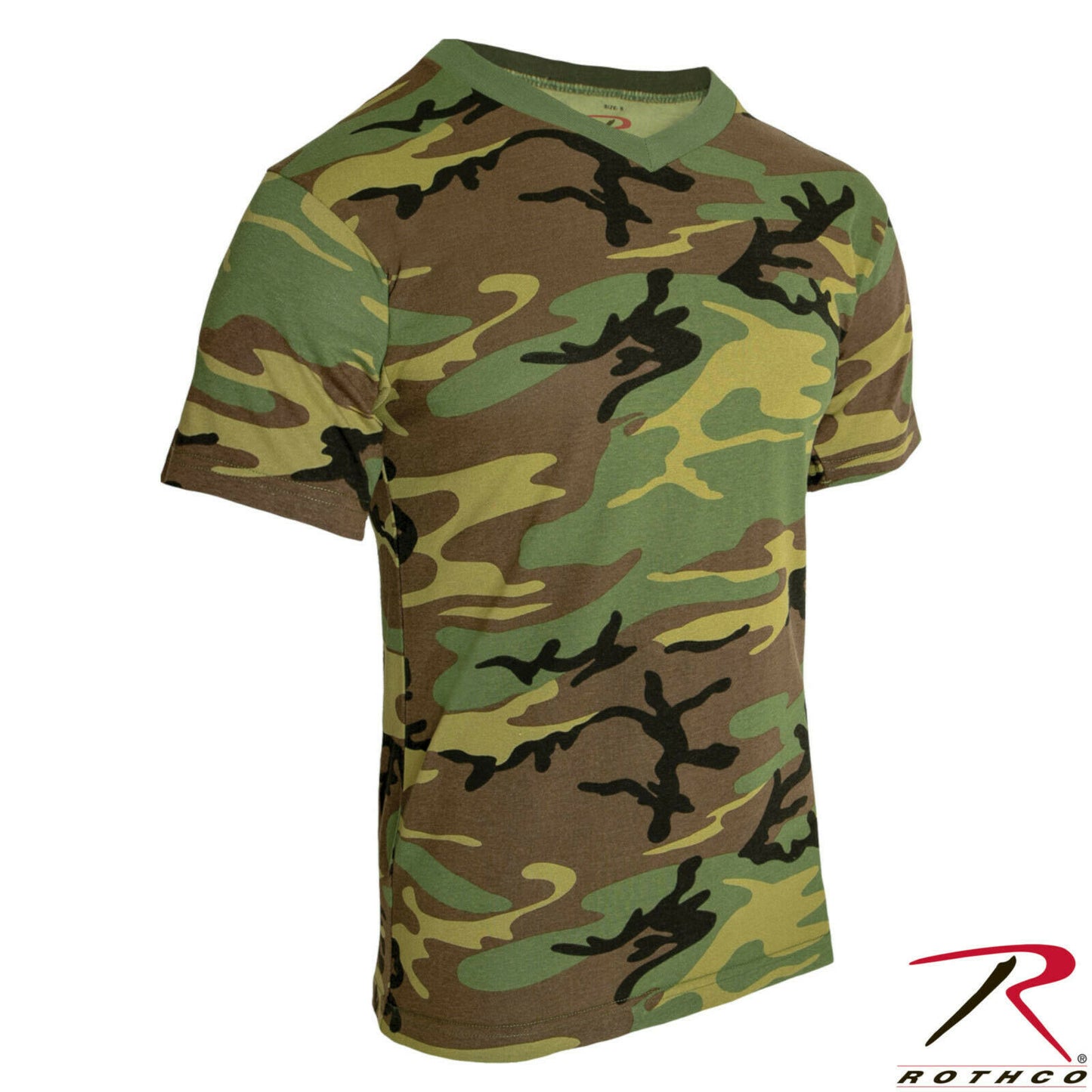 Rothco Men's Camo V-Neck T-Shirt - Woodland Camouflage V-Neck Tee Shirt