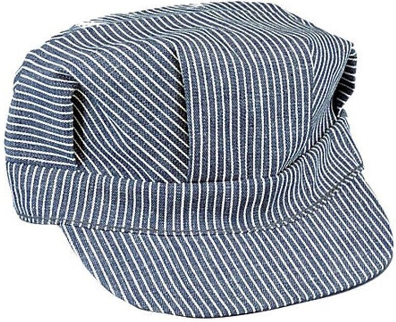 Hickory Blue & White Stripe 100% Cotton Train Conductor Engineer Cap Hat