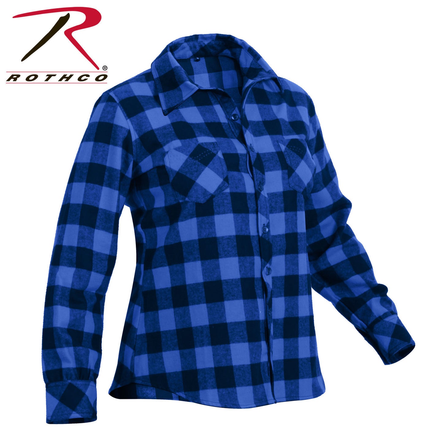 Womens Blue Plaid Flannel Shirt - Rothco 100% Cotton Button Up Top