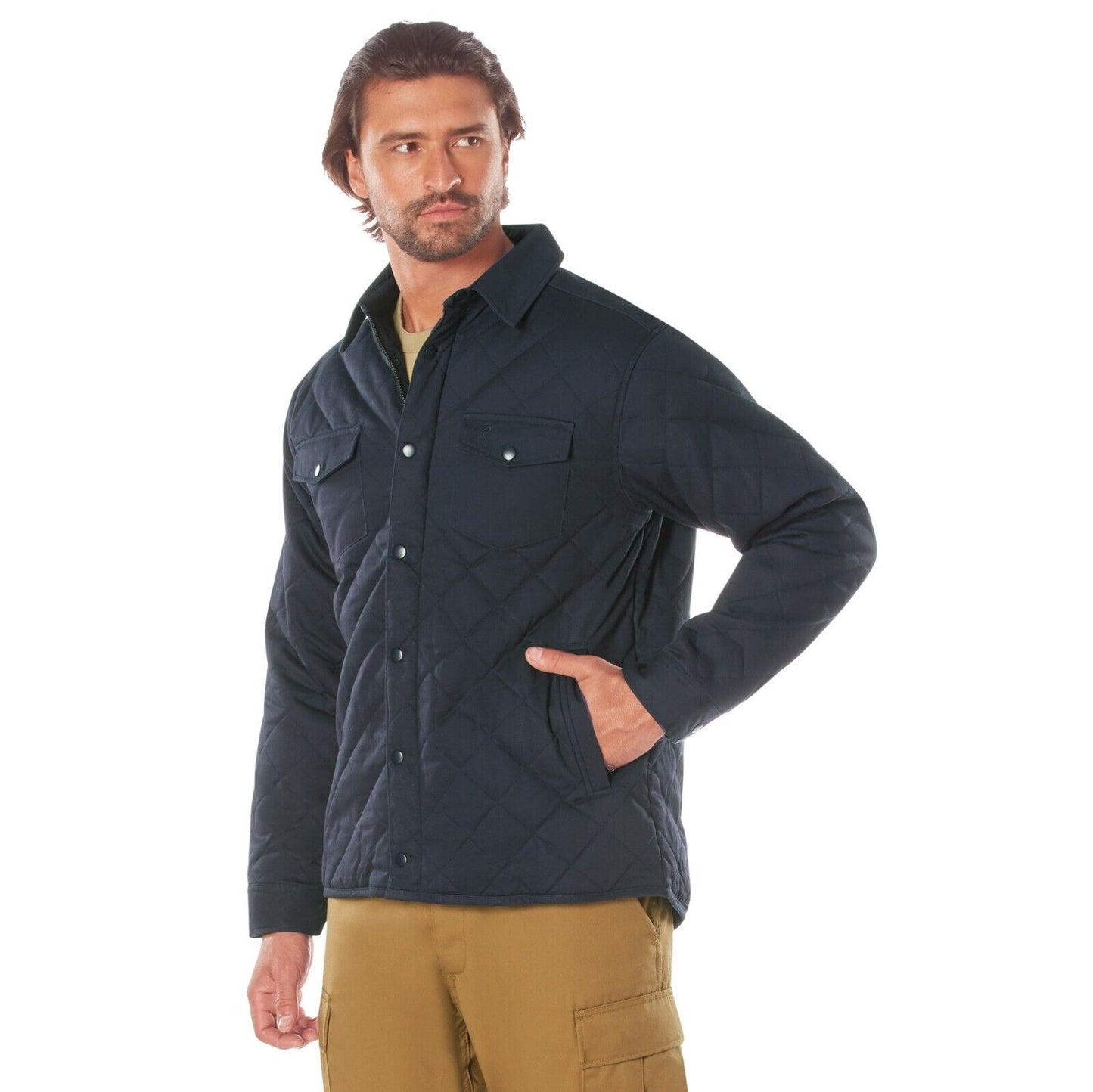 Men's Diamond Quilted Cotton Jacket - Midweight Warmth, 5 Pocket Design