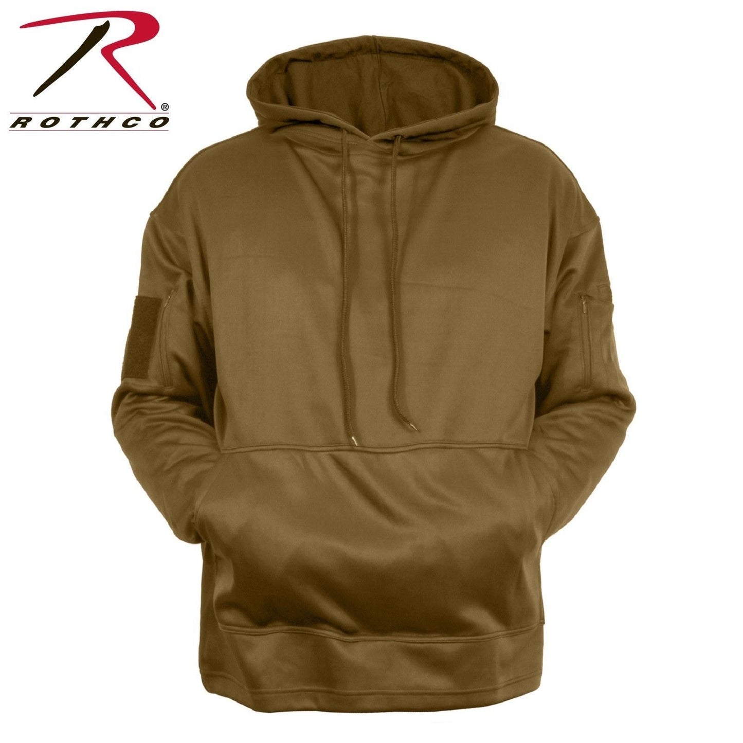 Mens Coyote Brown Concealed Carry Tactical Hooded Hoodie Sweatshirt & USA Patch