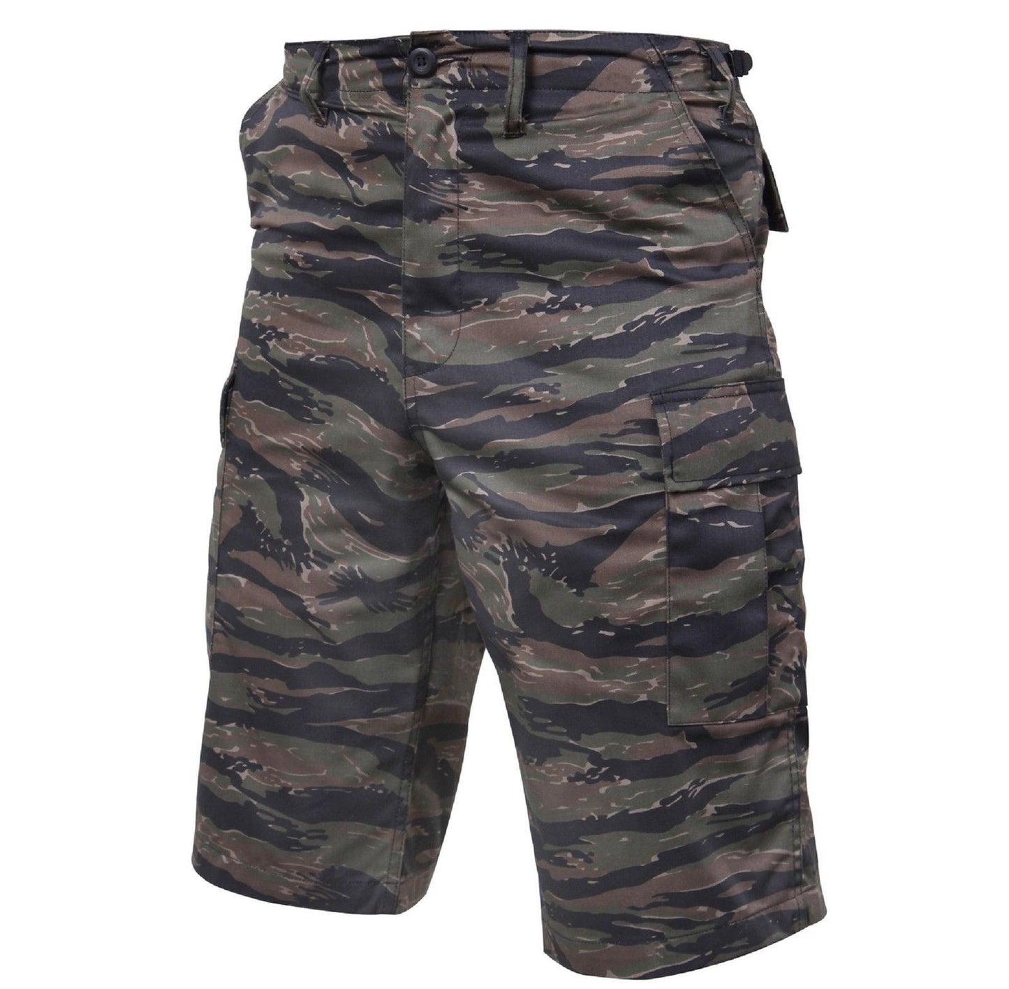 Men's Long-Length Tiger Stripe Camouflage Relaxed Fit BDU Cargo Shorts