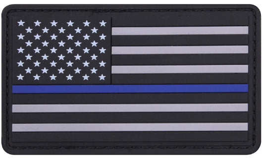 PVC Thin Blue Line USA Flag Patch - 3" Police Support Hook Back Morale Patches