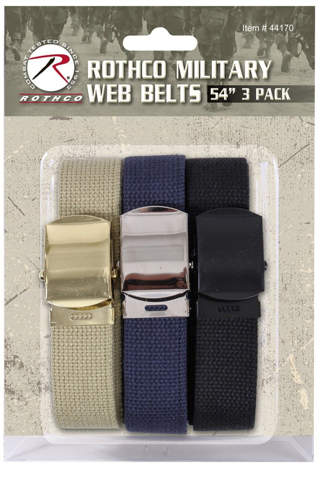 Cotton Web Belt 3-Pack THREE 54" Cut-To-Fit Khaki, Navy & Black Belts