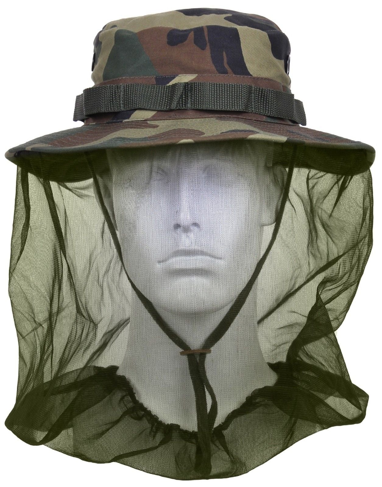 Woodland Camouflage Boonie Hat w/ Mosquito Head Netting Camping Hunting Bucket