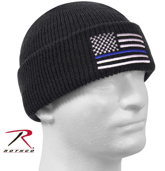 Thin Blue Line Embroidered Winter Watch Cap Rothco Black Police Support Ski Hat
