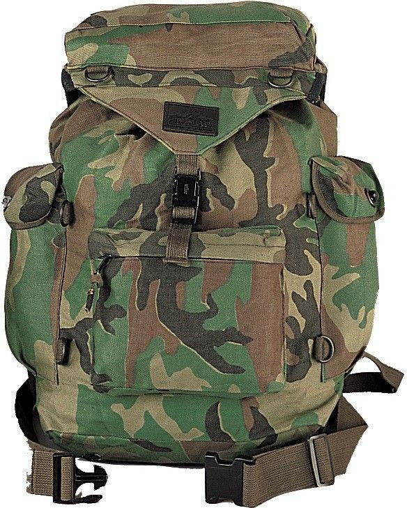 Woodland Camouflage Backpack - Canvas Outdoorsman Hiking Rucksack Bag
