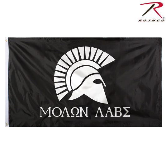 Rothco "Molon Labe" 3' x 5' Flag - Black & White Spartan Helmet Flag