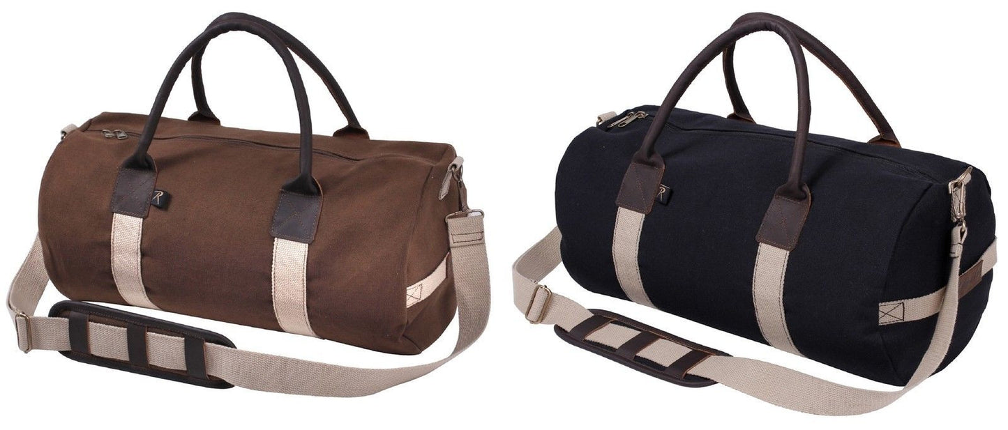 Rothco Canvas and Leather Gym Bag - Stylish Black or Brown Utility Shoulder Bags