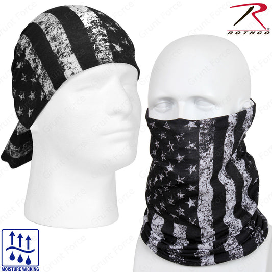 Rothco U.S. Flag Multi-Use Tactical Wrap - Black & White American Flag Head Wrap