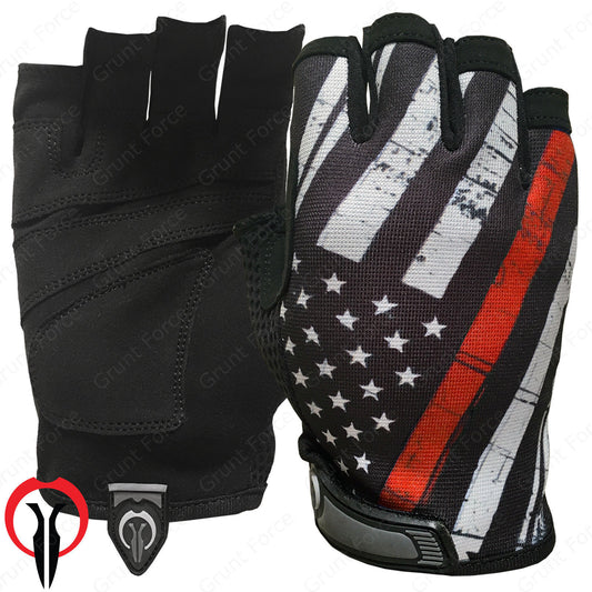 Industrious Handwear Black Fingerless Thin Red Line Gloves - ½ Finger TRL Gloves