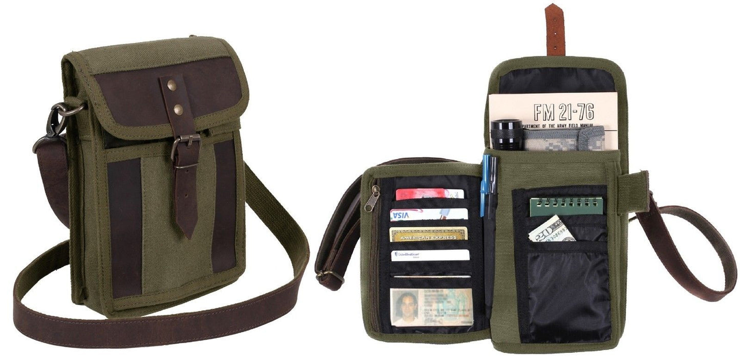 Rothco Canvas Tourist Travel Portfolio Shoulder Bag With Leather Accents 2349