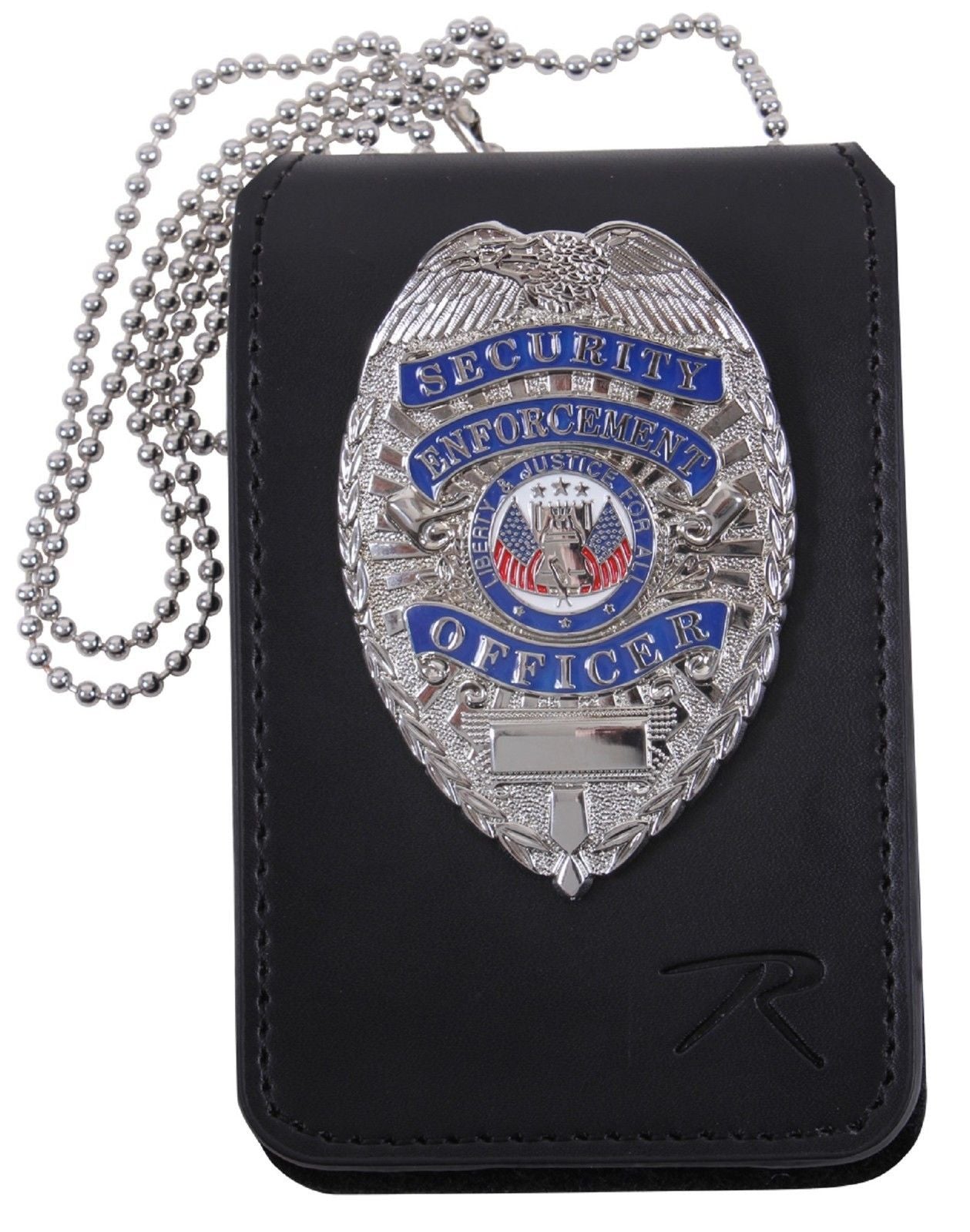 Black Leather Law Enforcement Security ID & Badge Holder w/ 33" Neck Chain 1136