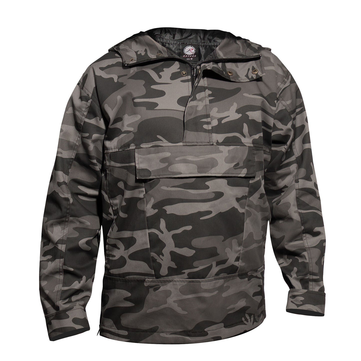 Men's Black Camo Quarter Zip Anorak Parka - Tactical Pullover Jacket With Hood