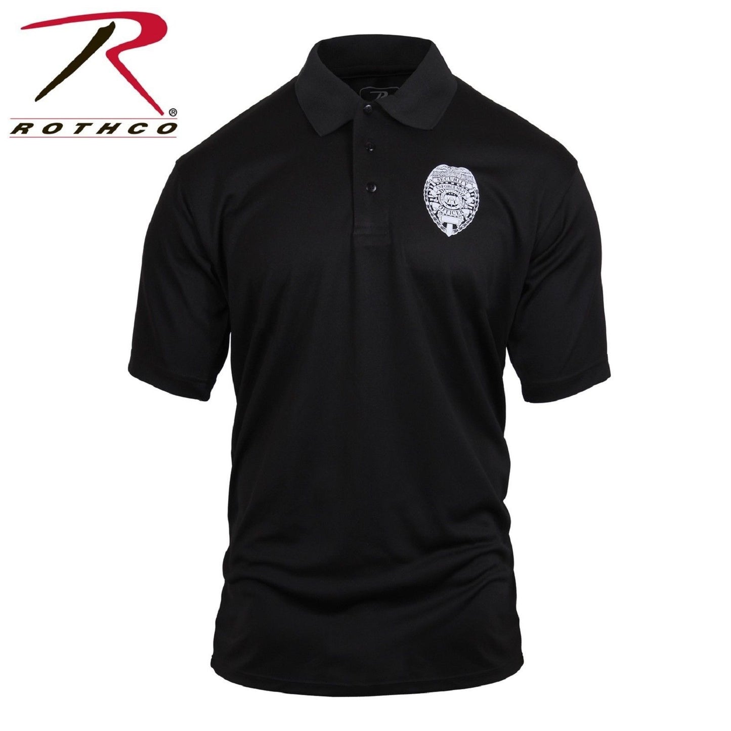 Mens Black SECURITY Print Badge Moisture Wicking Lightweight Polo Golf Shirt