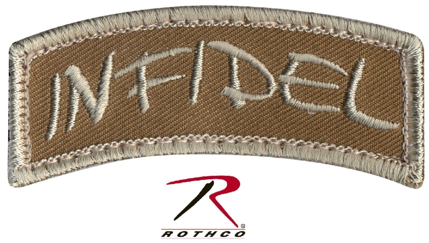 Desert Tan INFIDEL Tactical Morale Patch - Rothco Velcro-Type Hook Back Patches