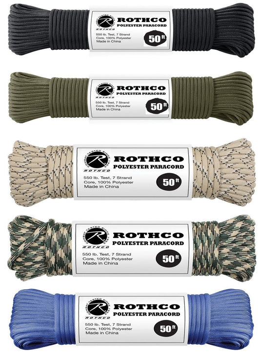 5 Pack 550 LB 7-Strand Paracord - 250' 5 Colors Commercial Parachute Cord