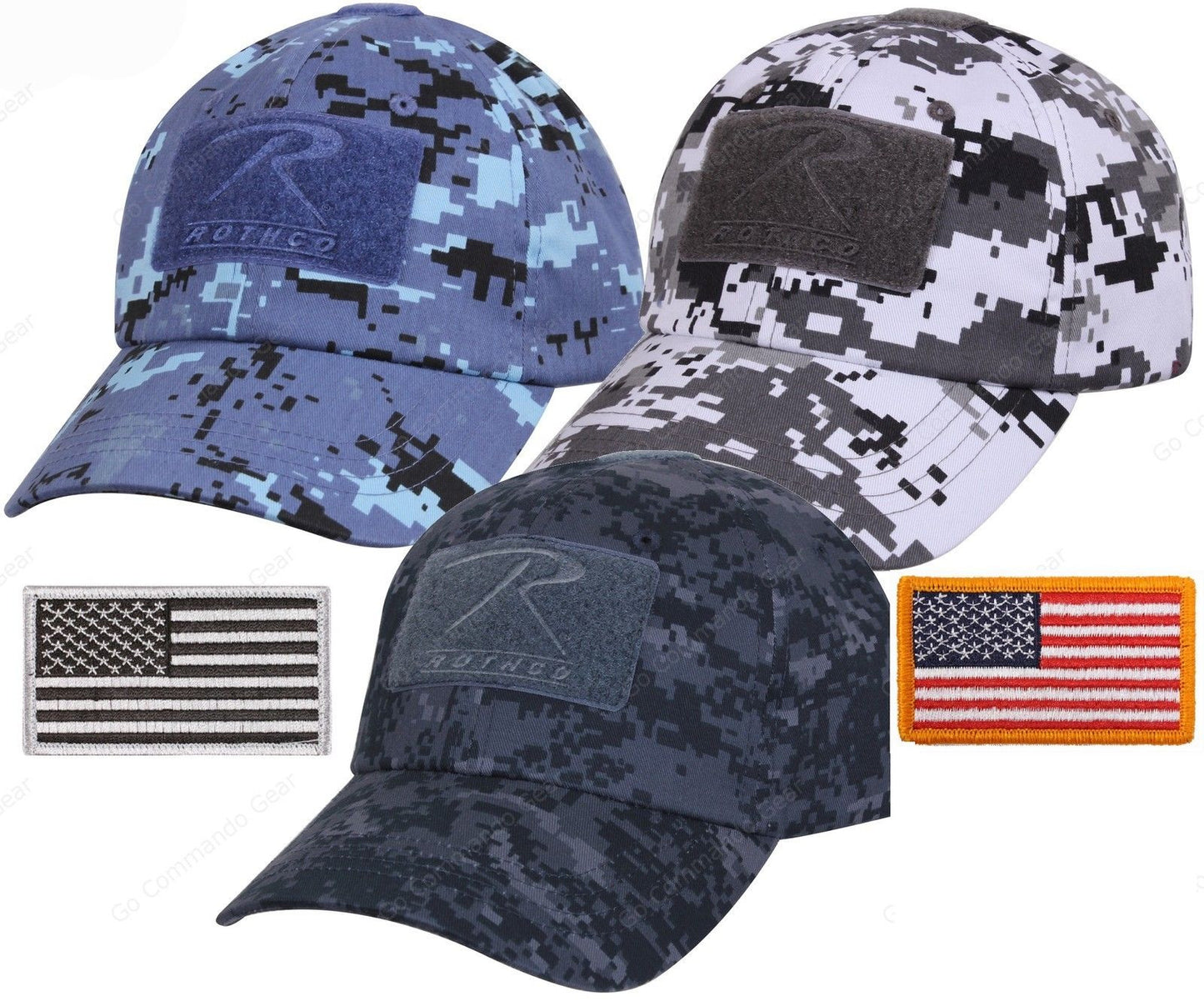 Mens Digital Camouflage Tactical Cap & USA Flag Patch - Rothco Camo Baseball Hat