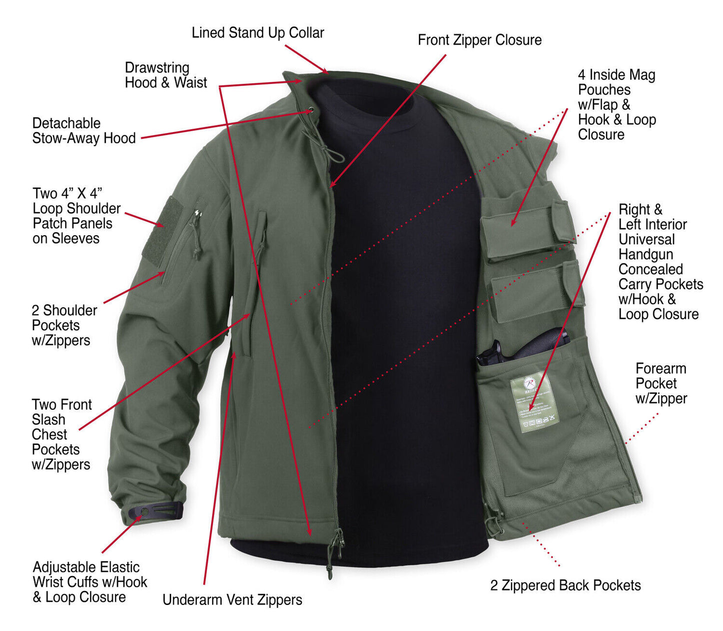 Men's Gunmetal Grey Concealed Carry Soft Shell Jacket w/ Removable Hood