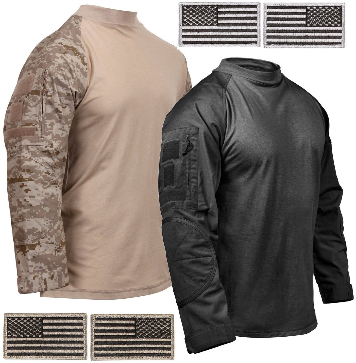 Rothco Mens Cotton Blend Tactical Airsoft Combat Shirt & 2 Free USA Flag Patches