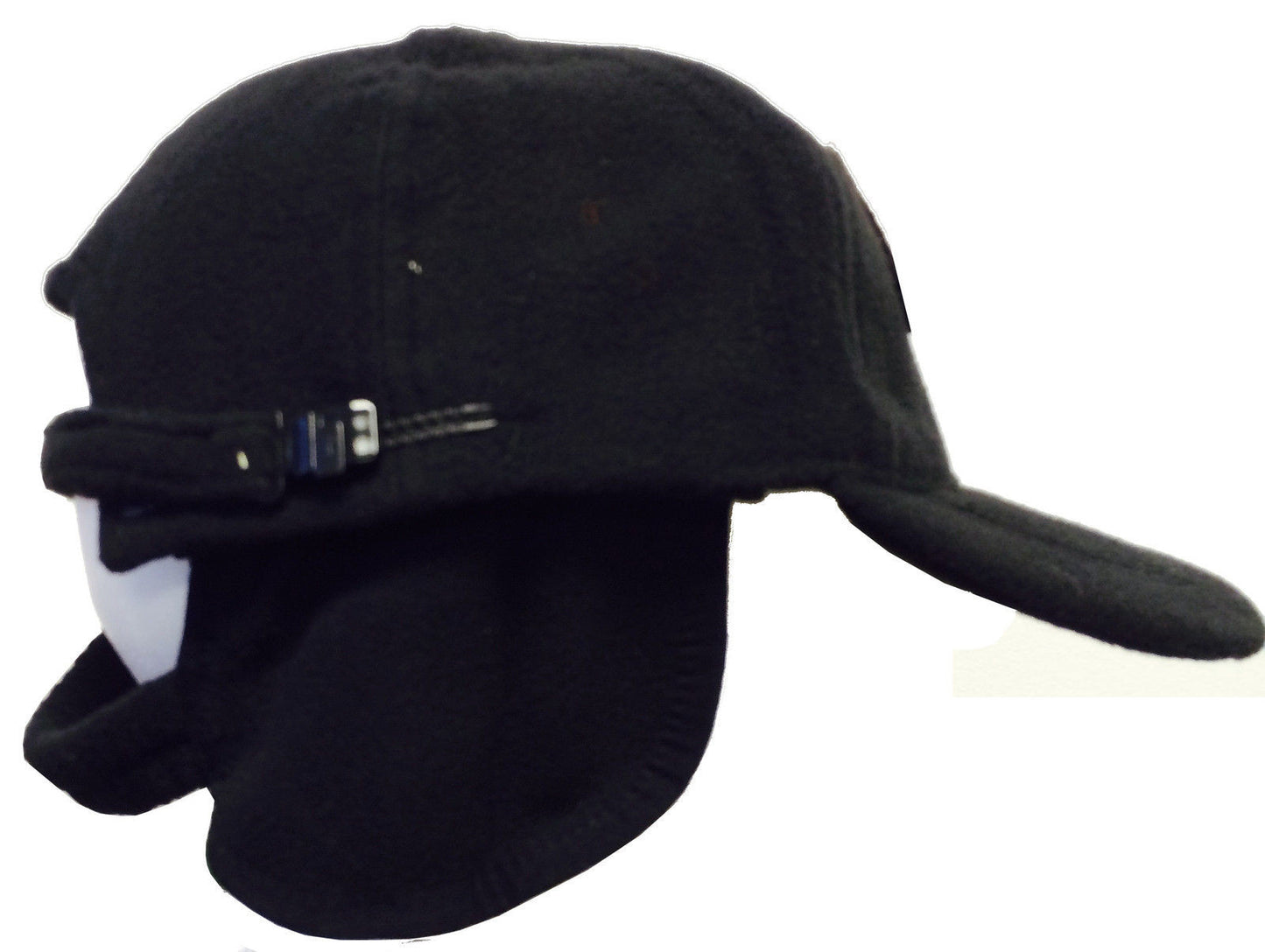 Black Polar Fleece Tactical Cap Hat w/ Earflaps and Silver Velcro Patch