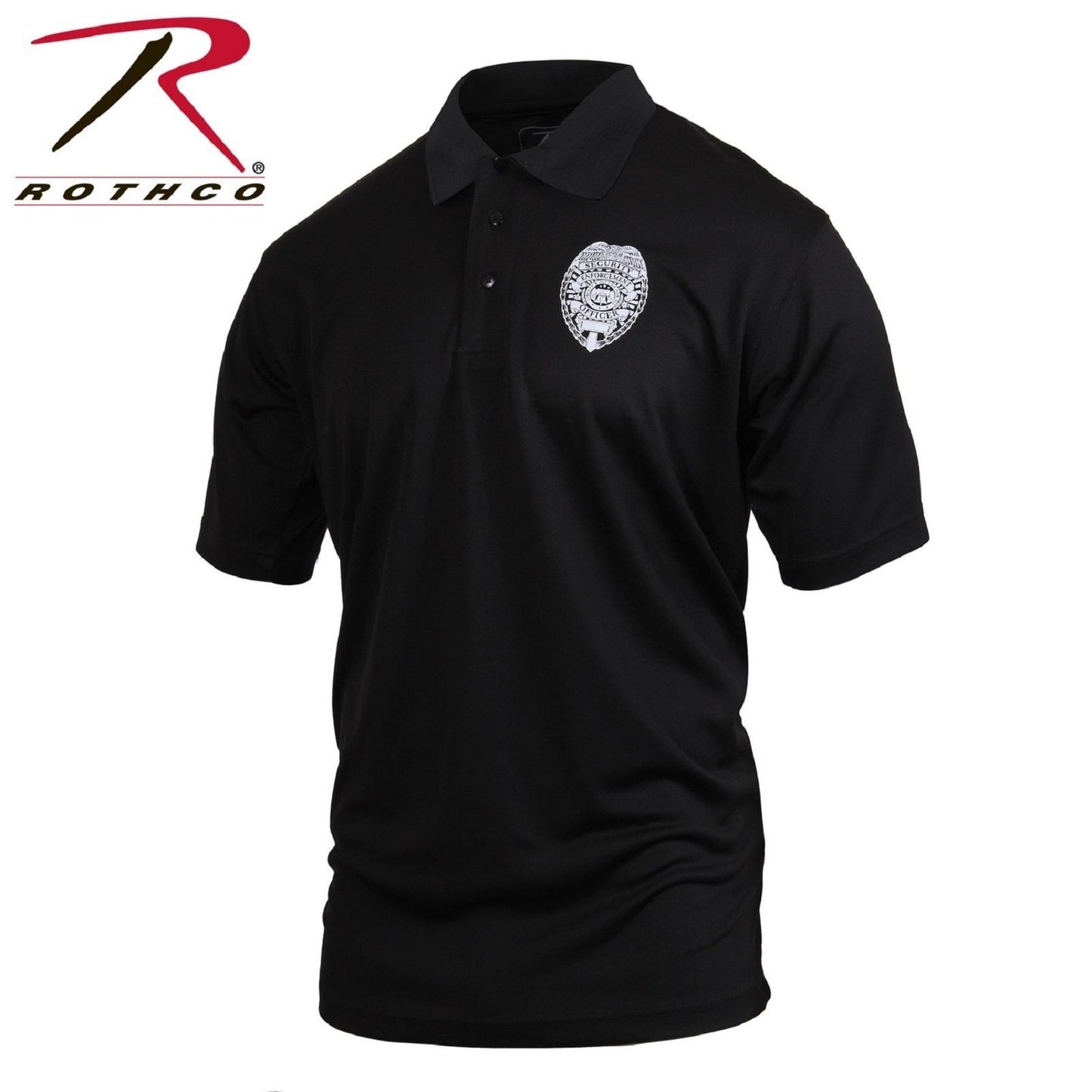 Mens Black SECURITY Print Badge Moisture Wicking Lightweight Polo Golf Shirt