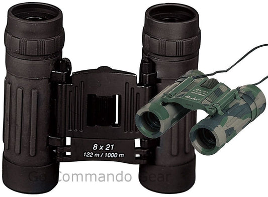 Camo Or Black Compact Binoculars W/Case - 8 x 21 MM - Rubberized Armored Prism