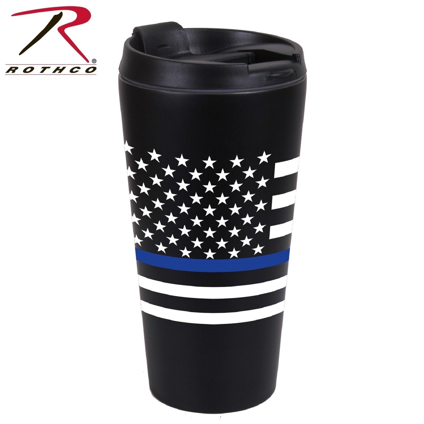 Thin Blue Line Flag Travel Mug - 16oz Double Walled Stainless Steel Insulation