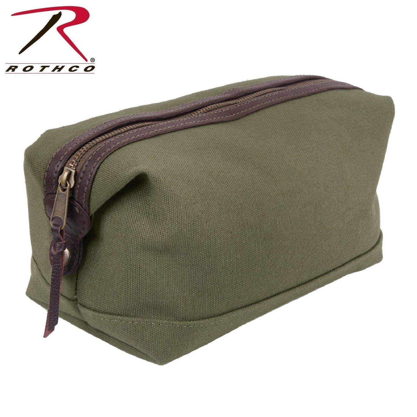 Rothco Canvas Leather Travel Kit - Olive Drab Dopp Type Bag Toiletry Travel Bag