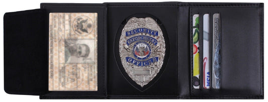 Men's Black Leather ID & Badge Holder Wallet - Law Enforcement Security Wallet