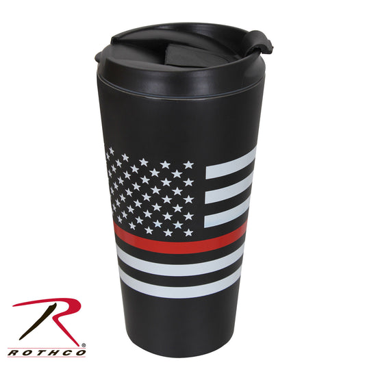 Rothco Thin Red Line Travel Mug - 16oz Double Walled, Stainless Steel Insulation