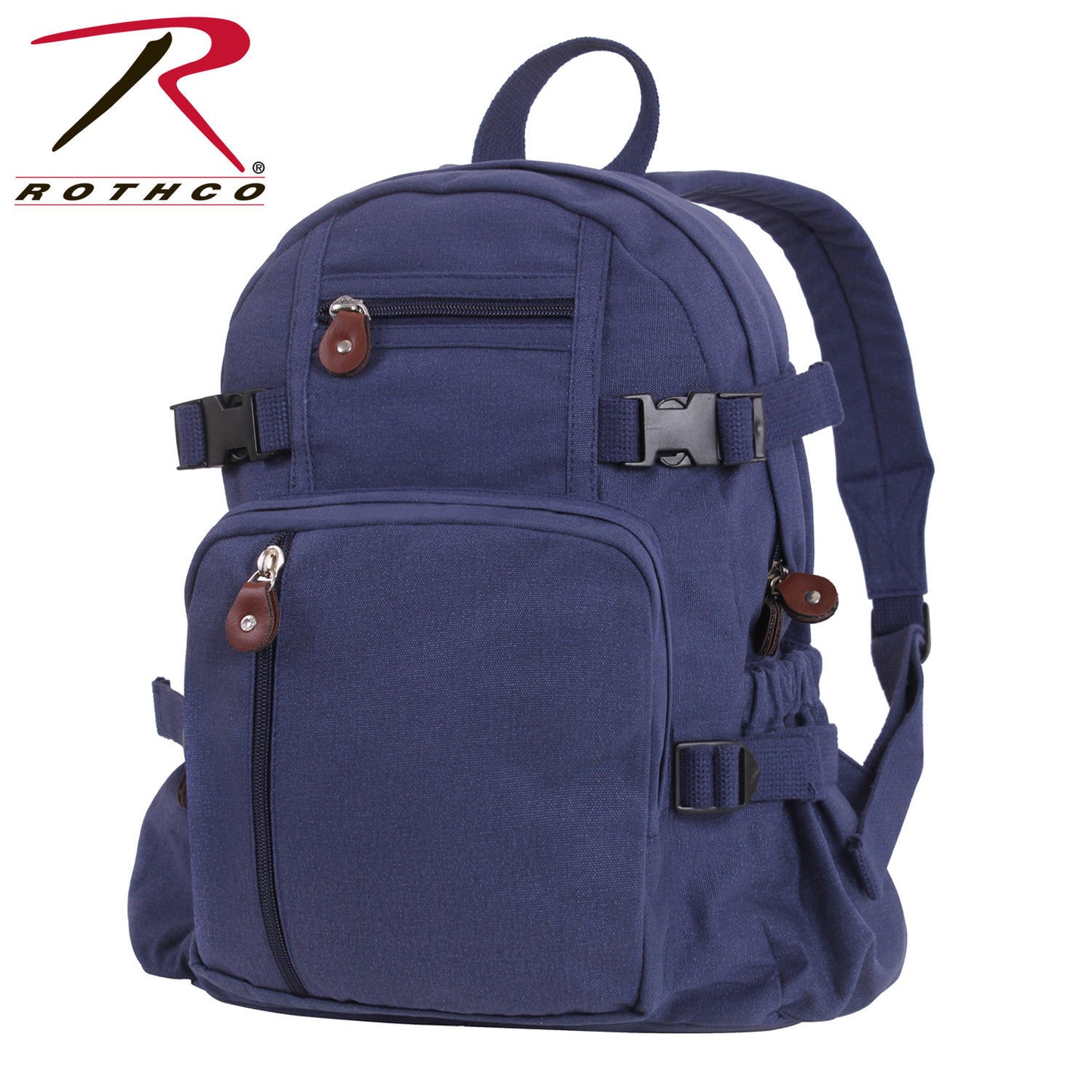 Rothco Vintage Canvas Compact Backpack - Navy Blue Canvas School Bag Book Bag