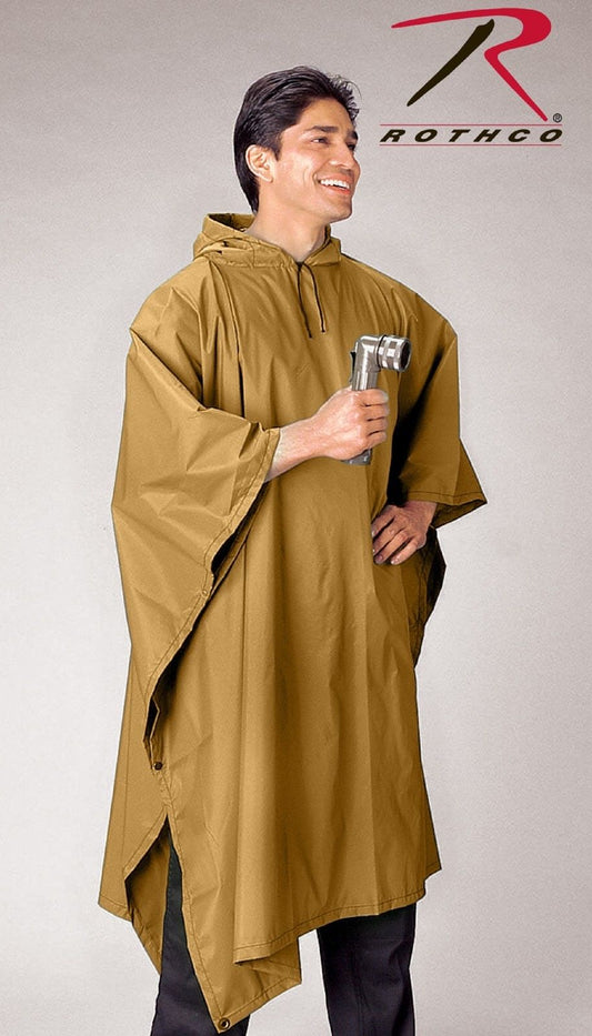 Rothco Coyote Brown Poncho - Waterproof Rip-Stop Polyester Rain Ponchos