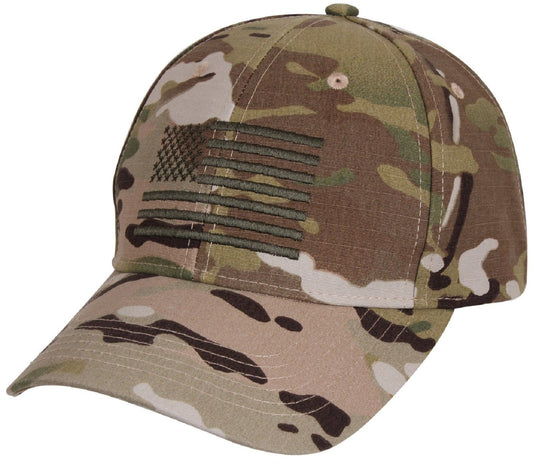 MultiCam Low Profile USA American Flag Baseball Hat - Rothco Adjustable Camo Cap