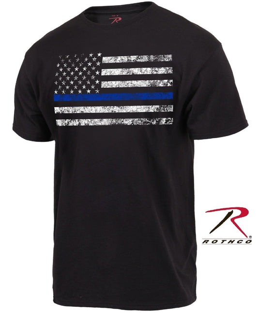 Mens Thin Blue Line Police Support Tee Shirt - Rothco Silver & Black TBL T-Shirt