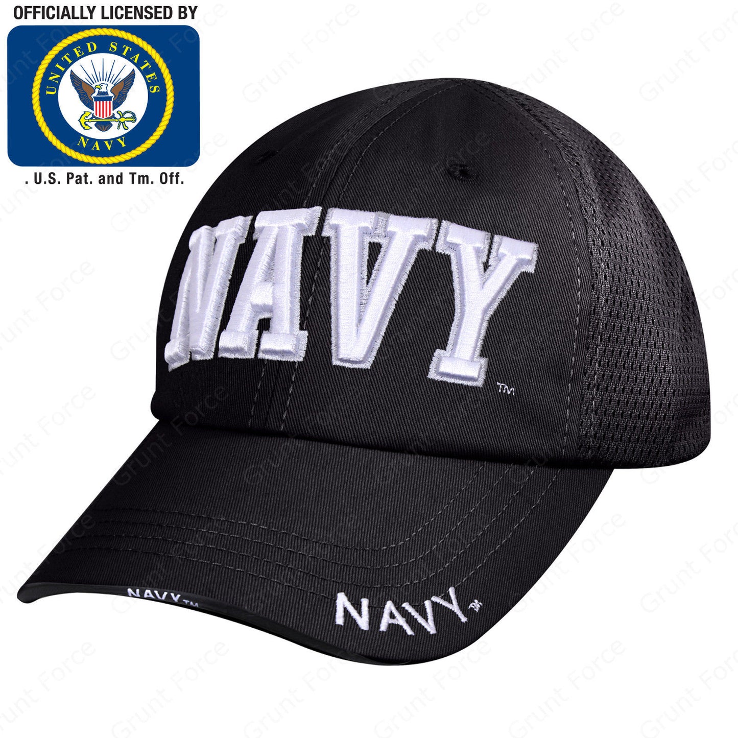 Black "NAVY" Mesh Back Tactical Cap - 6 Panel Low-Mid Profile Strapback Hat