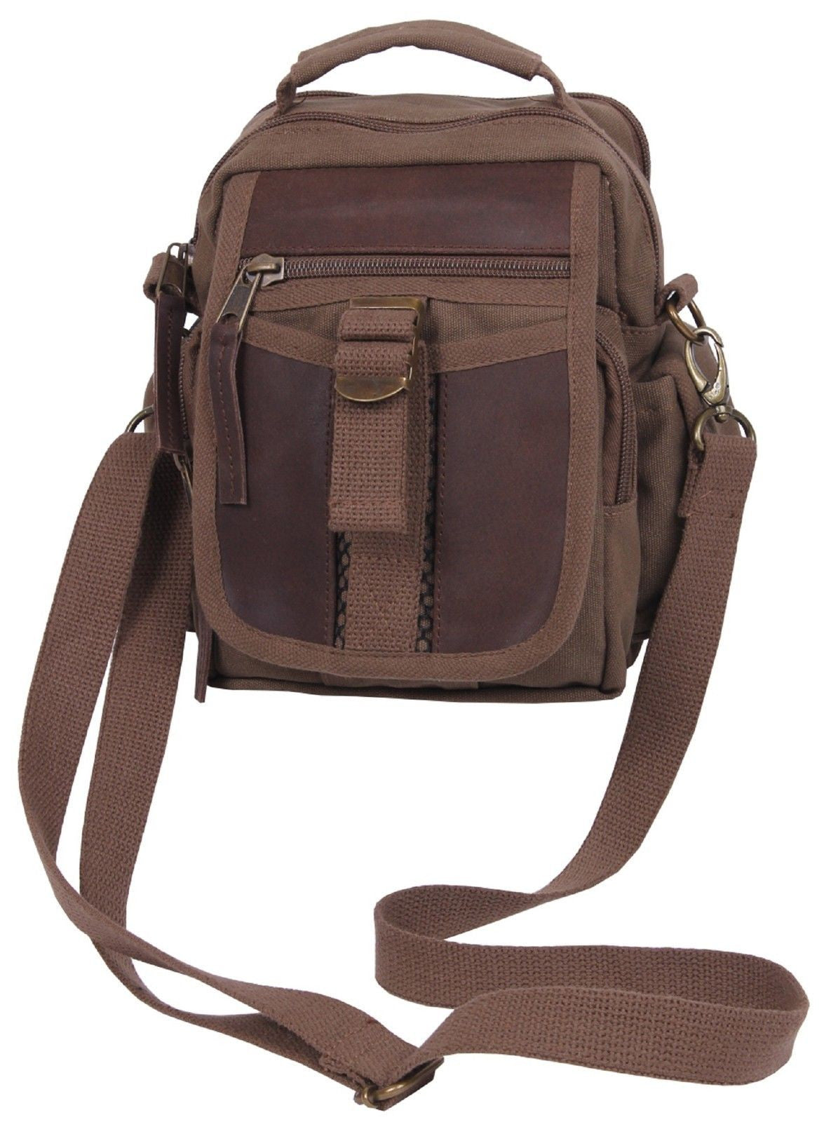Brown Leather and Canvas Compact Travel Bag - Rothco 8" Tourist Shoulder Bags