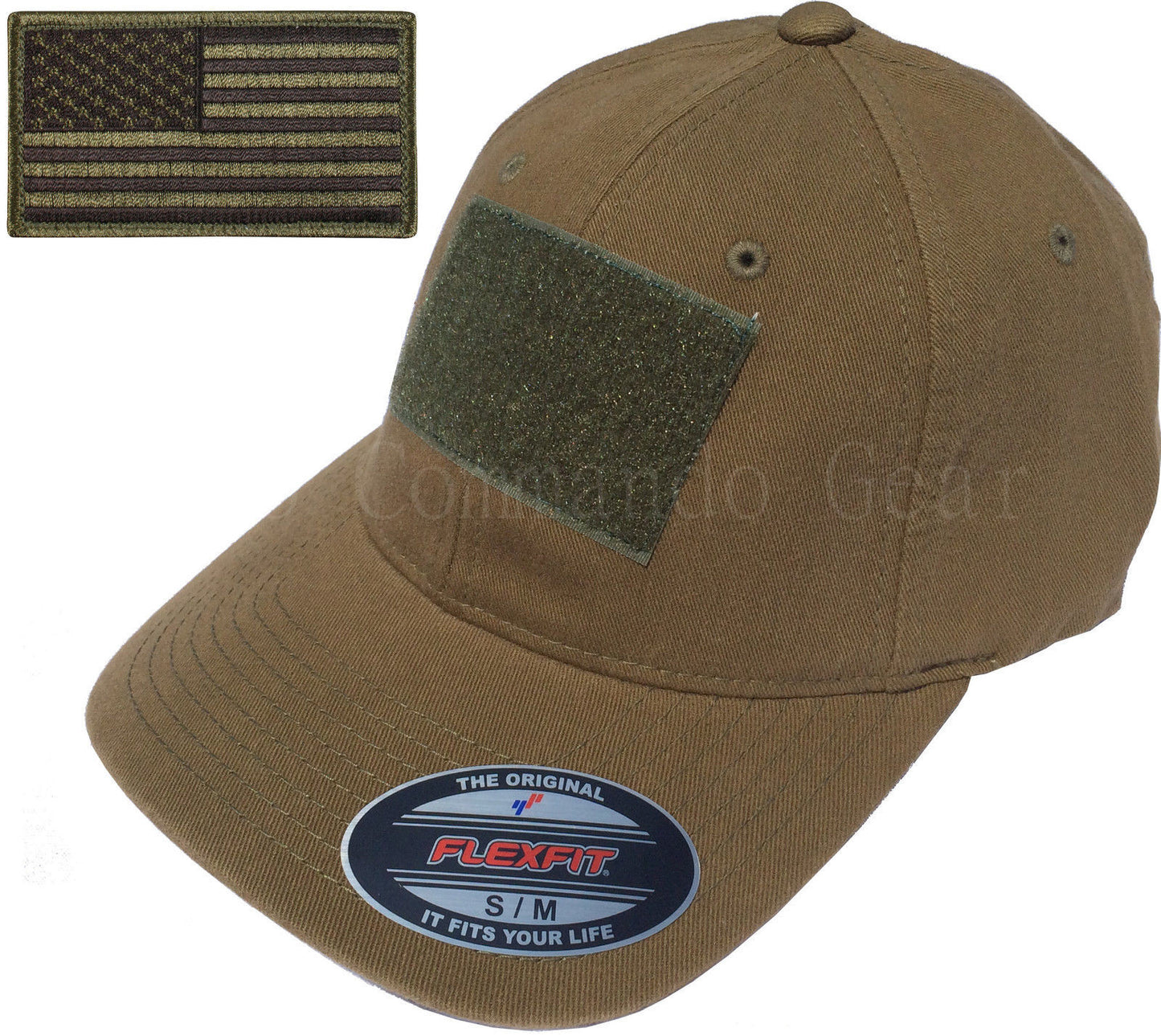 Flexfit Vintage Cotton Tactical Cap Hat w/ Patch Area & American Flag Patch