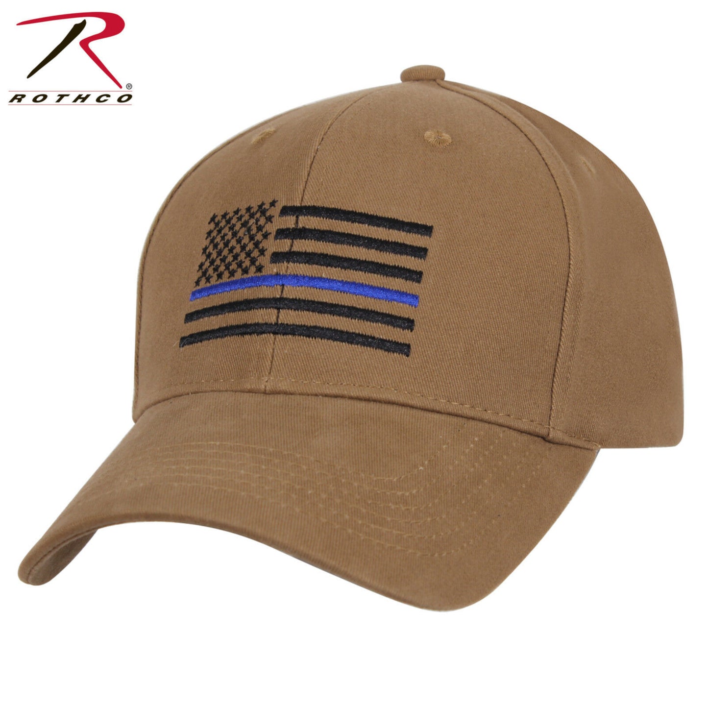 Rothco Coyote Brown Mid-Low Profile Baseball Cap With Thin Blue Line U.S. Flag