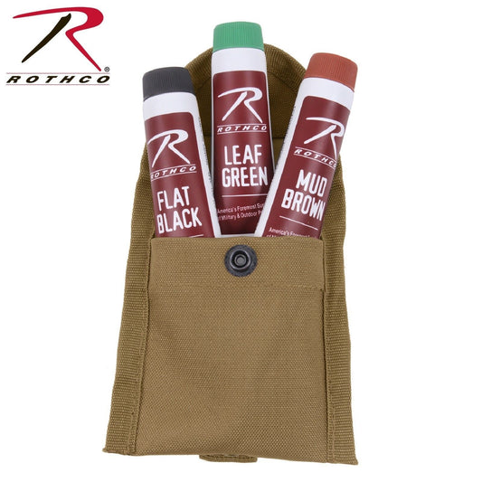 Rothco 3 Pack Camo Face Paint Tubes With Pouch - Flat Black/Mud Brown/Leaf Green